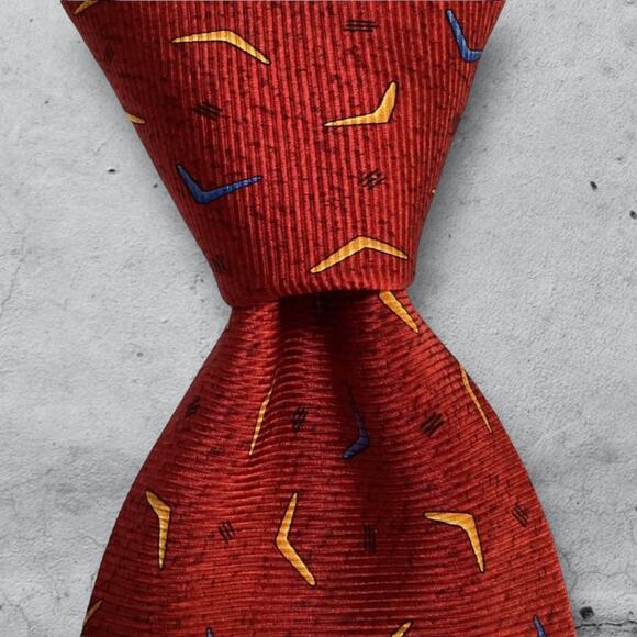 BVLGARI Sevenfold Silk XL Necktie ITALY Luxury Designer BOOMERANG Red PERFECT - Picture 5 of 8